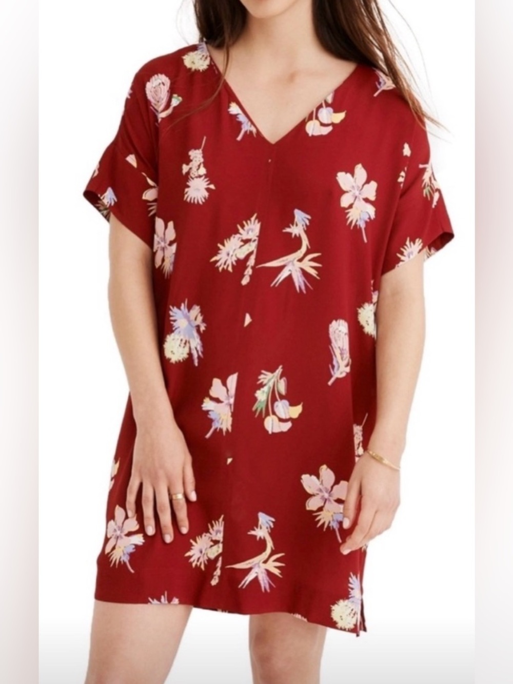 Madewell Novel Red Dress Bird of Paradise Floral Print Size Medium